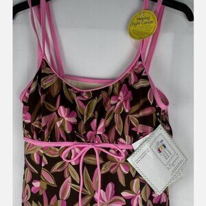 NWT It Figures Slender Thighs Pink Brown Floral One Piece Swim Dress Plus 18W